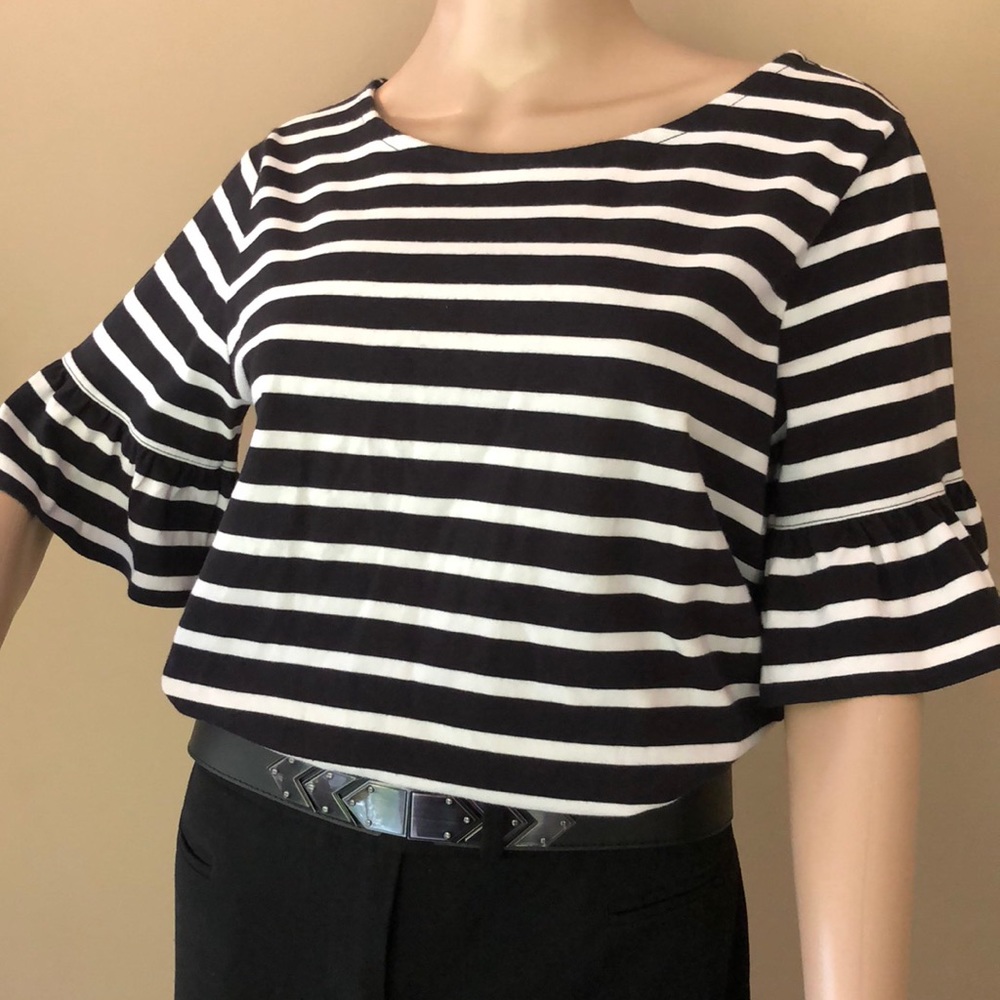 JCrew striped top w ruffle sleeves